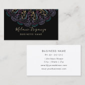 Carte De Visite Mandala floral boho en noir pour professionnel (Devant / Derrière)