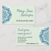 Carte De Visite Mandala Floral Design Yoga Studio Pastel Mint Turq (Devant / Derrière)