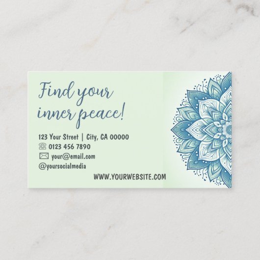 Carte De Visite Mandala Floral Design Yoga Studio Pastel Mint Turq (Dos)