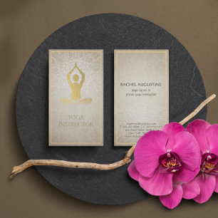 Carte De Visite Mandala floral en feuille d'or et posture de médit