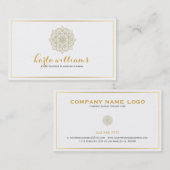 Carte De Visite Mandala Floral Orné Blanc Et Or (Devant / Derrière)