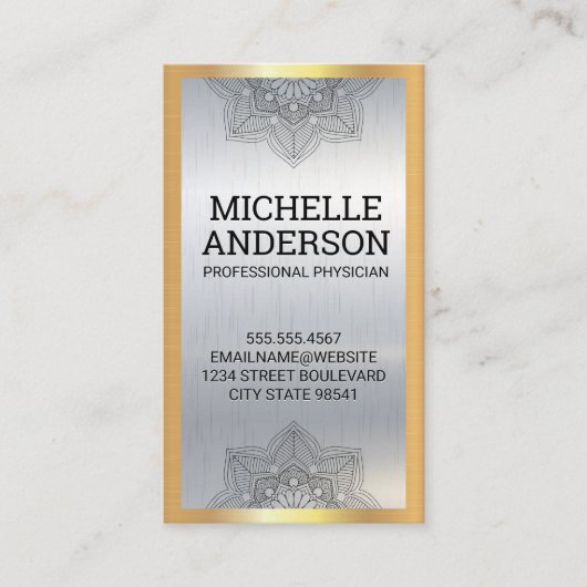 Carte De Visite Mandala Lotus | Arrière - plan métallique (Devant)