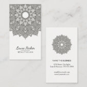 Carte De Visite Mandala Lotus Fleur Yoga Noir Blanc Propre (Devant / Derrière)