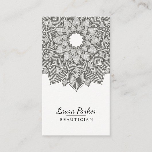 Carte De Visite Mandala Lotus Fleur Yoga Noir Blanc Propre (Devant)
