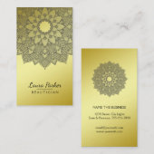 Carte De Visite Mandala Lotus Flower Yoga Noir Or Propre (Devant / Derrière)