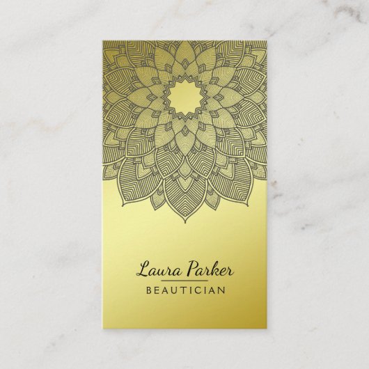 Carte De Visite Mandala Lotus Flower Yoga Noir Or Propre (Devant)