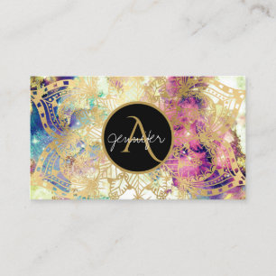 Carte De Visite Mandala moderne monogramme or nébuleuse aquarelle