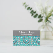 Carte De Visite Mandala motif, turquoise, gris argenté et blanc (Debout devant)