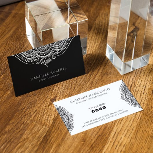 Carte De Visite Mandala noir et blanc inversé couleurs