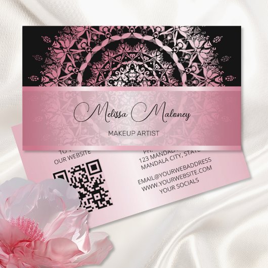 Carte De Visite Mandala noir rose brillant
