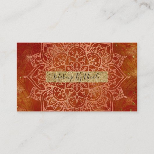 Carte De Visite Mandala orange et Glam doré Moderne Chic (Devant)
