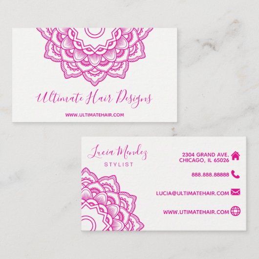 Carte De Visite Mandala rose (Devant / Derrière)