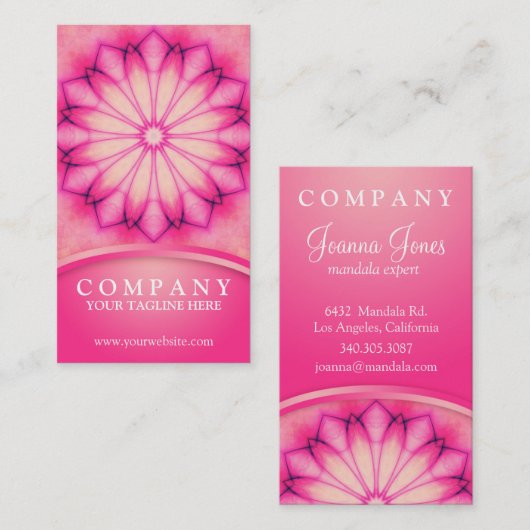 Carte De Visite Mandala rose d'encre (Devant / Derrière)