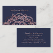 Carte De Visite Mandala rose élégant de feuille d'or au-dessus de (Devant / Derrière)