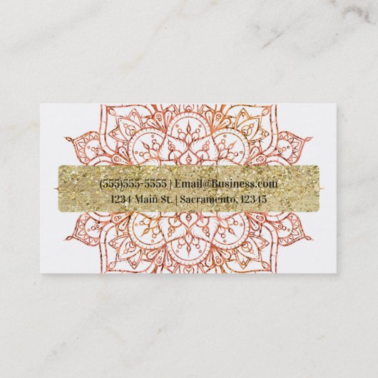 Carte De Visite Mandala rose et orange sur Glam blanc (Dos)