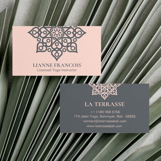 Carte De Visite Mandala spirituel minimal Boho rose Grey Yoga