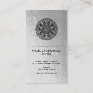 Carte de visite Mandala Texture argent Faux