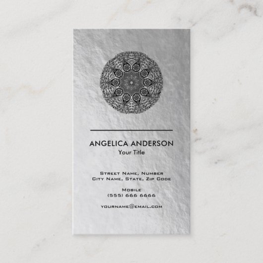 Carte de visite Mandala | Texture argent Faux (Devant)