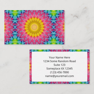 Carte De Visite Mandala Tie-Dye Arc-en-Ciel à la Symétrie Vibrante