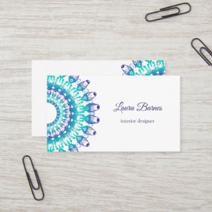 Carte De Visite mandala turquoise ethnique. Texte
