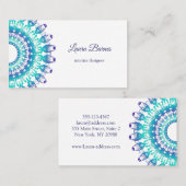 Carte De Visite mandala turquoise ethnique. Texte (Devant / Derrière)