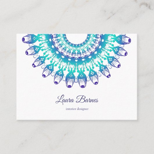 Carte De Visite mandala turquoise ethnique. Texte (Devant)
