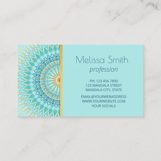 Carte De Visite Mandala Turquoise Or (Dos)