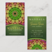 Carte De Visite Mandala vert de fleur (Devant / Derrière)