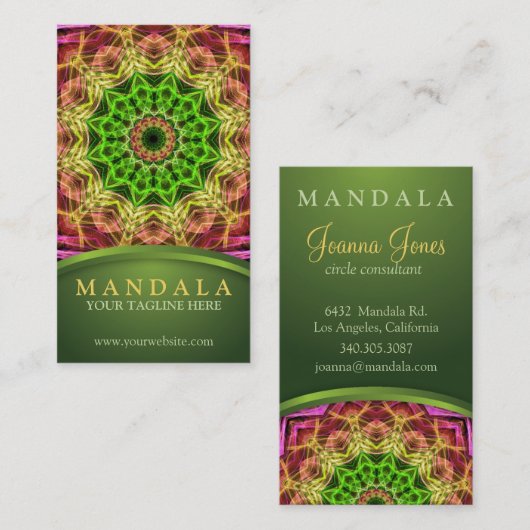 Carte De Visite Mandala vert de fleur (Devant / Derrière)