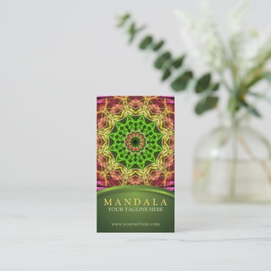 Carte De Visite Mandala vert de fleur (Debout devant)