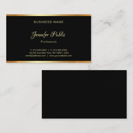 Carte De Visite Manette de script Creative Black Gold Professional (Devant / Derrière)