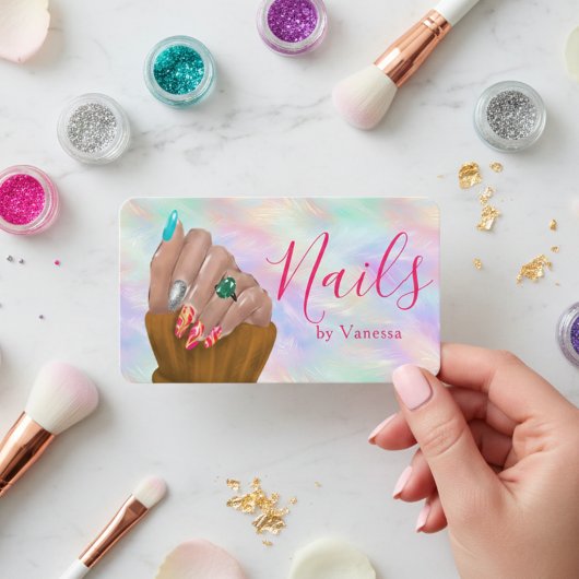 Carte De Visite Manicurist Nail Artist Studio Chic Iridescent Opal