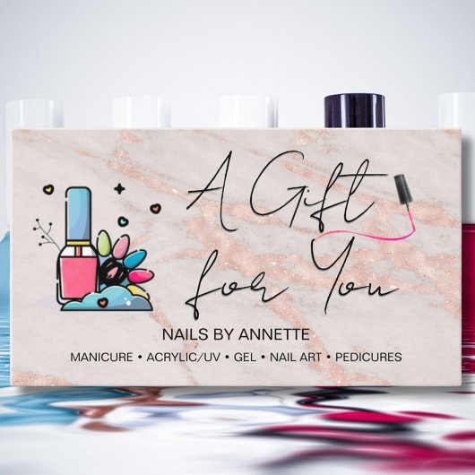 Carte De Visite Manicurist Nail Tech Rose Marble Gift Certificate 