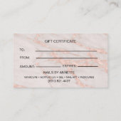 Carte De Visite Manicurist Nail Tech Rose Marble Gift Certificate  (Dos)