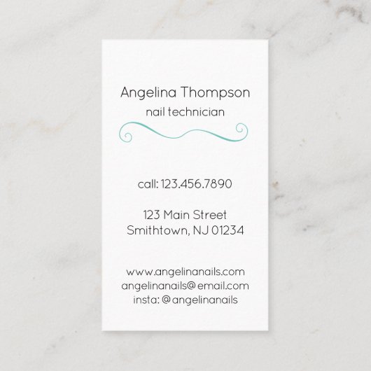 Carte De Visite Manicuriste Clou Polonais Bouteille Turquoise (Dos)