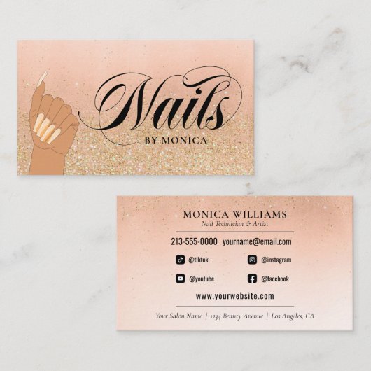 Carte De Visite Manicuriste Nail Tech Golden Glam Salon (Devant / Derrière)