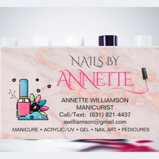 Carte De Visite Manicuriste Nail Technicien Rose Blush Marbre