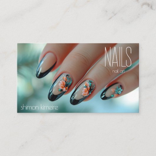 Carte De Visite Manicuriste tendance d'art floral Nail (Devant)