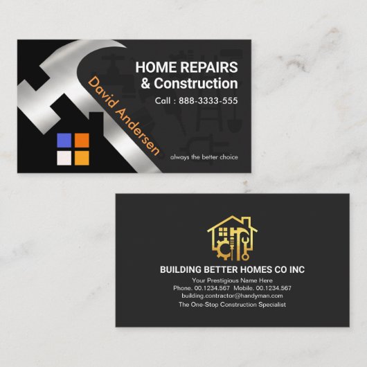 Carte De Visite Manipulateur de toit en marteau d'argent (Devant / Derrière)