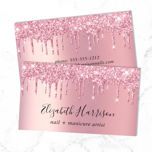 Carte De Visite Manucure à ongle rose Parties scintillant