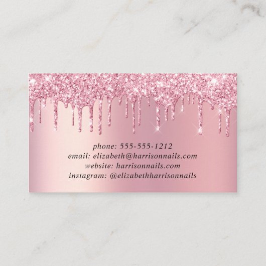 Carte De Visite Manucure à ongle rose Parties scintillant (Dos)