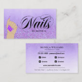 Carte De Visite Manucure à ongles Tech violet Parties scintillant  (Devant / Derrière)