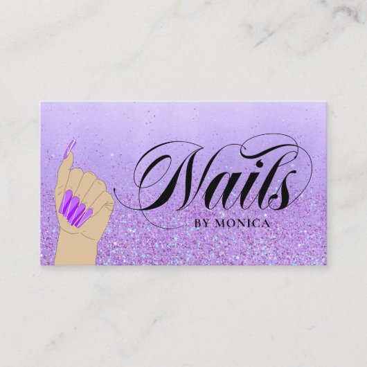 Carte De Visite Manucure à ongles Tech violet Parties scintillant  (Devant)
