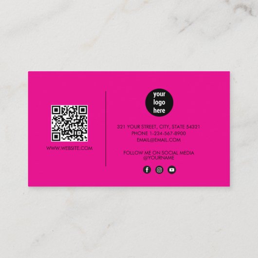 Carte De Visite Manucure art ongles roses chauds Code QR (Dos)