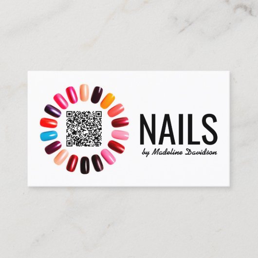 Carte De Visite Manucure Clou Polonais Scannable QR Code Basique B (Devant)