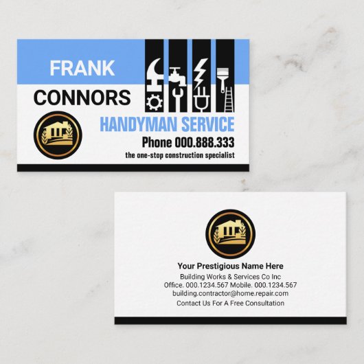 Carte De Visite Manuel bleu Outils de l'onglet Générateur (Devant / Derrière)