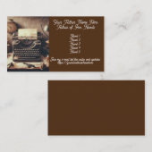 Carte De Visite Manuel de l'auteur du livre Machine à écrire Vinta (Devant / Derrière)