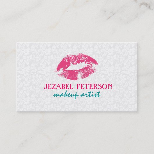 Carte De Visite Maquillage à damas florales blanches (Devant)