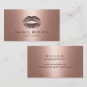 Carte De Visite Maquillage Artist Lips Rose Gold Salon (Devant / Derrière)