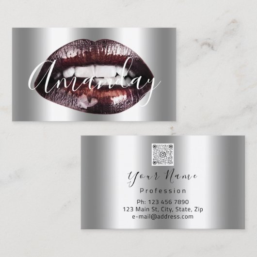 Carte De Visite Maquillage Artist Studio Silver Lip Logo QR Code L (Devant / Derrière)